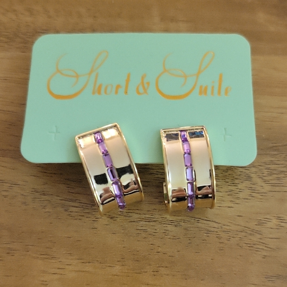 Purple and Gold Geometric Stud Earrings